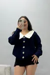 Kadın Bebe Yaka Düğmeli Triko Hırka Lacivert