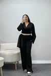 Kadın Modal Kuşak Detaylı Takım Siyah
