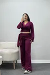 Kadın Modal Kuşak Detaylı Takım Mürdüm