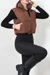 Kadın Beli Büzgülü Şişme Yelek Açık Kahve