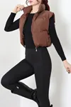 Kadın Beli Büzgülü Şişme Yelek Açık Kahve