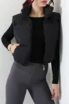 Kadın Beli Büzgülü Şişme Yelek Siyah