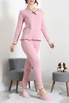 Kadın Fitilli Kurdaleli Pijama Takım Pembe