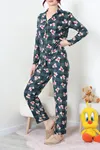 Kadın Süet Düğmeli Pijama Takım Zümrüt