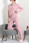 Kadın Fitilli Kurdaleli Pijama Takım Pembe