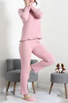 Kadın Fitilli Kurdaleli Pijama Takım Pembe