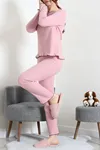 Kadın Fitilli Kurdaleli Pijama Takım Pembe