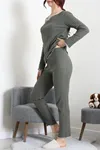 Kadın Fitilli Kurdaleli Pijama Takım Haki