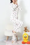Kadın Bürümcük Fırfırlı Düğmeli Pijama Takımı Krem