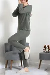 Kadın Fitilli Kurdaleli Pijama Takım Haki