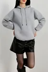 Kadın 3 İplik Kapşonlu Sweat Gri