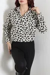 Kadın Leopar Desenli Tunik Gömlek Ekruleopar