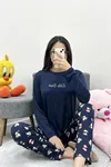 Kadın Milan Baskılı Pijama Takımı Lacivert