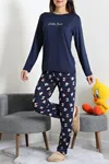 Kadın Milan Baskılı Pijama Takımı Lacivert