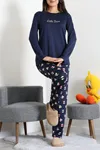 Kadın Milan Baskılı Pijama Takımı Lacivert