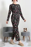 Kadın Süet Alt Üst Aynı Pijama Takımı Siyahkırmızı