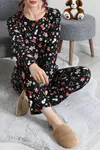Kadın Süet Alt Üst Aynı Pijama Takımı Siyahkırmızı