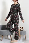Kadın Süet Alt Üst Aynı Pijama Takımı Siyahkırmızı