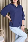 Kadın Balon Kol Poplin Gömlek Lacivert