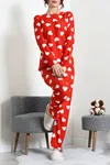 Kadın Süet Alt Üst Aynı Pijama Takımı Kırmızı