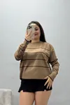 Kadın Bisiklet Yaka Çizgili Triko Mochakahve