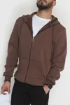 3 İplik Şardonlu Oversize Erkek Sweat Kahve