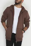 3 İplik Şardonlu Oversize Erkek Sweat Kahve