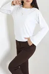 Kadın Bisiklet Yaka Yırtmaçlı Gemiş Kol Tunik Ekru