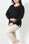 Kadın Yaka Taş Detay Büyük Beden Viskon Bluz Siyah