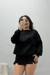 Kadın Bisiklet Yaka Üç İplik Sweat Siyah