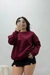 Kadın Bisiklet Yaka Üç İplik Sweat Bordo