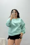 Kadın Bisiklet Yaka Üç İplik Sweat Çağla