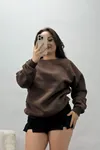 Kadın Bisiklet Yaka Üç İplik Sweat Kahve