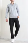 2 İplik Likralı Polo Yaka Erkek Sweat Gri