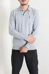 2 İplik Likralı Polo Yaka Erkek Sweat Gri