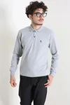 2 İplik Likralı Polo Yaka Erkek Sweat Gri