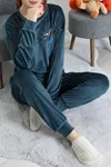 Kadın Fransız Kadife Pijama Takımı Petrol