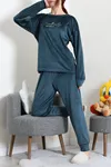 Kadın Fransız Kadife Pijama Takımı Petrol