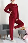 Kadın Fransız Kadife Pijama Takımı Bordogümüş