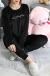 Kadın Fransız Kadife Pijama Takımı Siyahgümüş