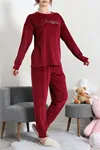 Kadın Fransız Kadife Pijama Takımı Bordogümüş