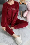 Kadın Fransız Kadife Pijama Takımı Bordogümüş