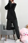 Kadın Fransız Kadife Pijama Takımı Siyahgümüş