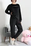 Kadın Fransız Kadife Pijama Takımı Siyahgümüş