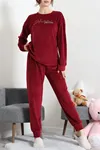 Kadın Fransız Kadife Pijama Takımı Bordogümüş