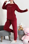 Kadın Fransız Kadife Pijama Takımı Bordogümüş