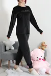 Kadın Fransız Kadife Pijama Takımı Siyahgümüş