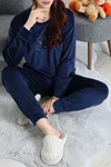 Kadın Fransız Kadife Pijama Takımı Lacivert