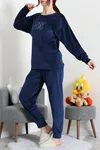 Kadın Fransız Kadife Pijama Takımı Lacivert
