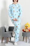 Kadın Süet Alt Üst Aynı Pijama Takımı Açıkmavi